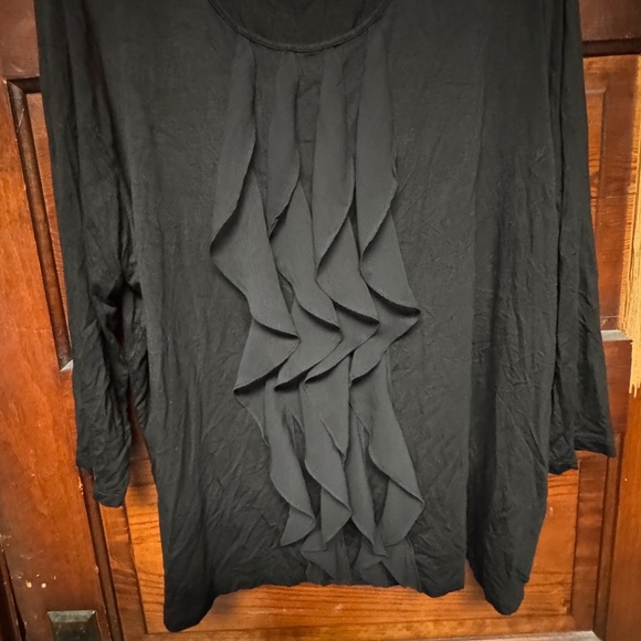 Talbots Top SZ 2x Black Lightweight Jersey Ruffle Panel Front 3/4 Sleeve Stretch - Picture 4 of 4